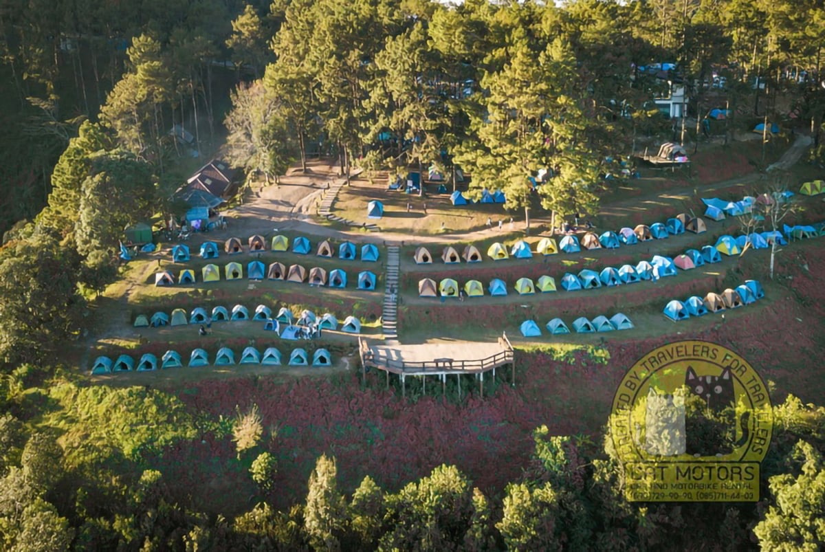 Tourist Tents In Camp Among Meadow On The Mountain Monson Viewpoint Doi Ang Khang Chiang Mai Thailand