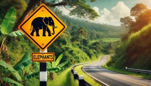 road sign warning about elephants thailand