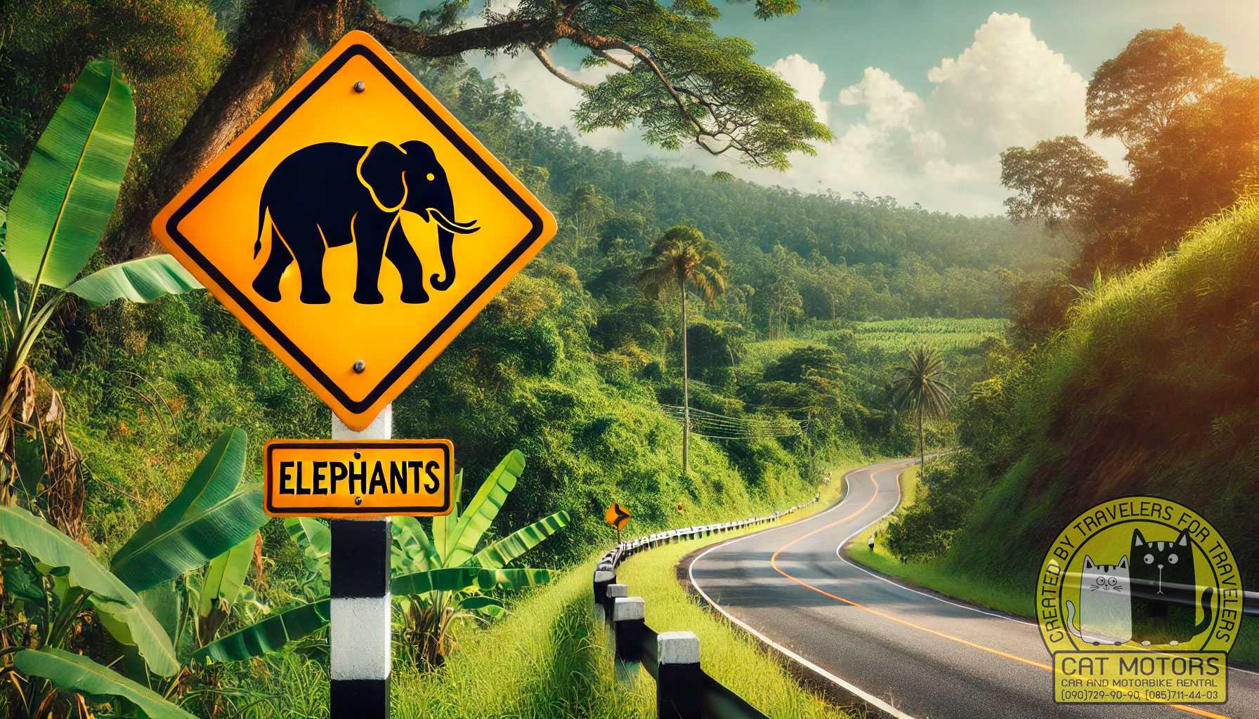 Road Sign Warning About Elephants Thailand